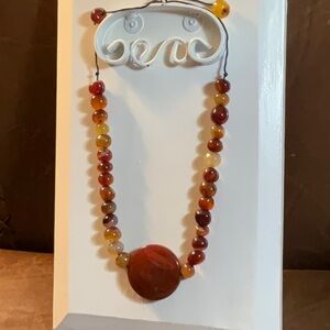 Agate Necklace Large Round Focal Bead With Irregular Shaped Smaller Beads Unisex